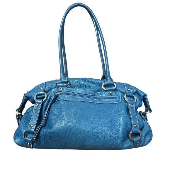 Tignanello Handbags - Tignanello Blue Leather Double Strap Shoulder Bag Purse 15"